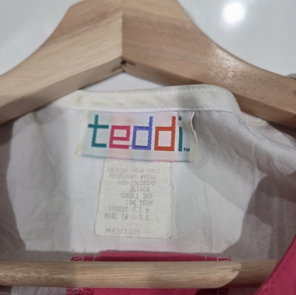 Teddi  White and Pink Floral Button Down Shirt VINTAGE SIZE M - Picture 6 of 6